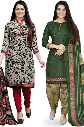 Multicolor cotton blend printed unstitched salwar suit material combo of 2