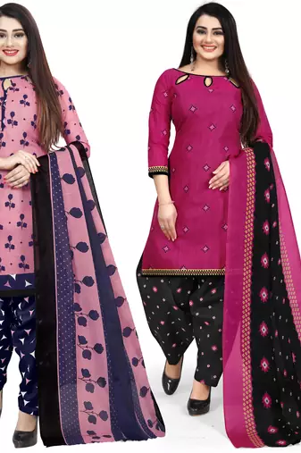 Multicolor cotton blend printed unstitched salwar suit material combo of 2