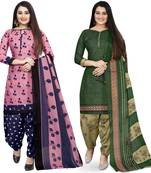 Multicolor cotton blend printed unstitched salwar suit material combo of 2