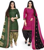 Multicolor cotton blend printed unstitched salwar suit material combo of 2