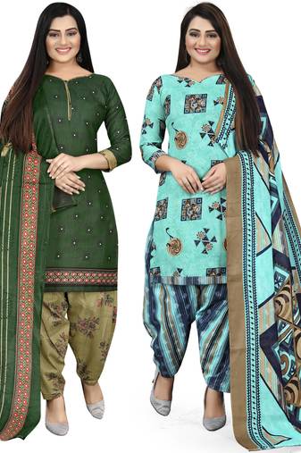 Multicolor cotton blend printed unstitched salwar suit material combo of 2
