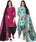 Multicolor cotton blend printed unstitched salwar suit material combo of 2