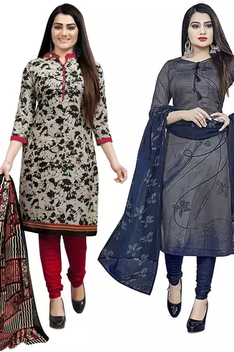 Multicolor cotton blend printed unstitched salwar suit material combo of 2
