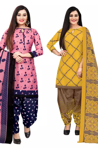 Multicolor cotton blend printed unstitched salwar suit material combo of 2