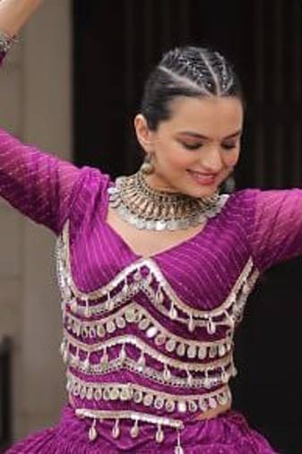 wine Georgette Leheriya Print Gota Patti NAVRATRI LEHENGA CHOLI