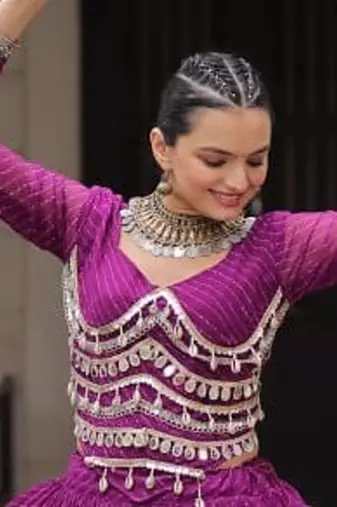 wine Georgette Leheriya Print Gota Patti NAVRATRI LEHENGA CHOLI