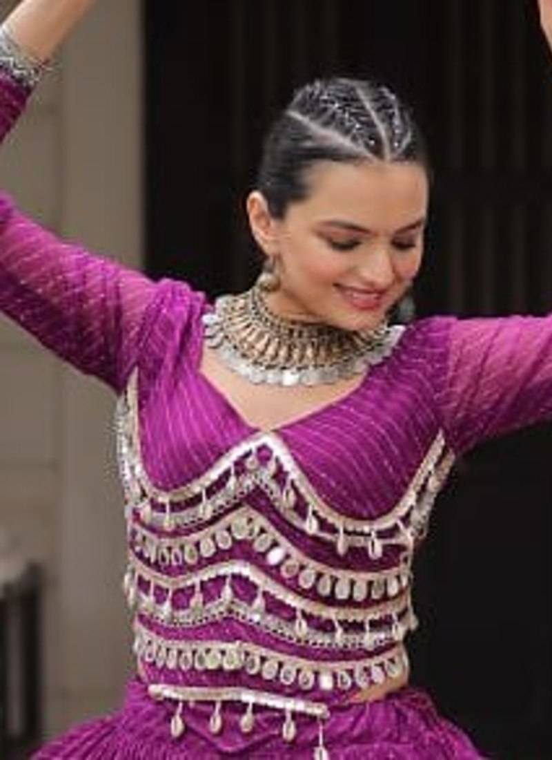 wine Georgette Leheriya Print Gota Patti NAVRATRI LEHENGA CHOLI