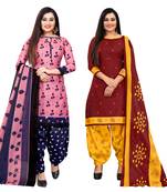 Multicolor cotton blend printed unstitched salwar suit material combo of 2