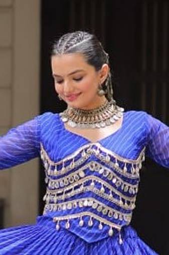 blue Georgette Leheriya Print Gota Patti NAVRATRI LEHENGA CHOLI
