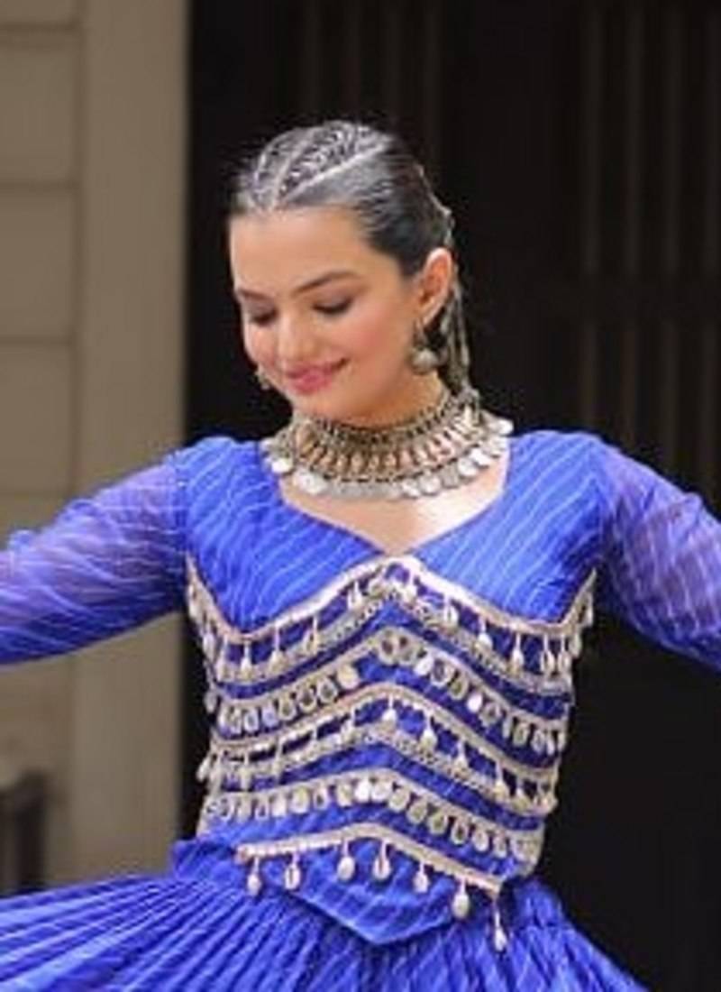 blue Georgette Leheriya Print Gota Patti NAVRATRI LEHENGA CHOLI