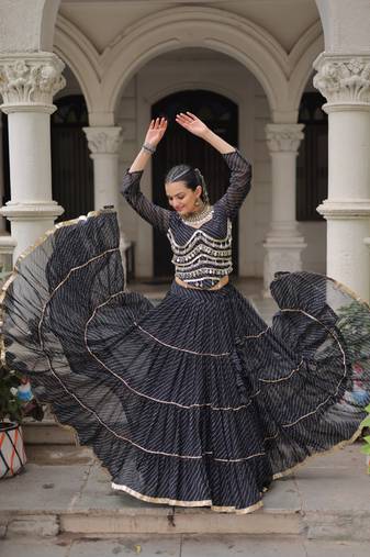 black Georgette Leheriya Print Gota Patti NAVRATRI LEHENGA CHOLI