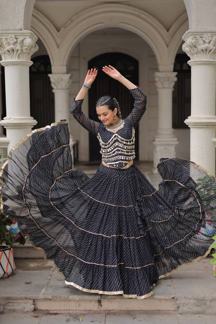 black Georgette Leheriya Print Gota Patti NAVRATRI LEHENGA CHOLI