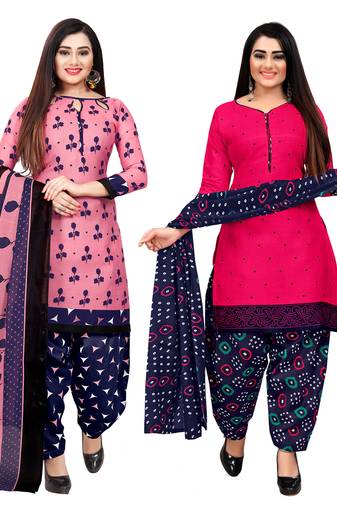 Multicolor cotton blend printed unstitched salwar suit material combo of 2