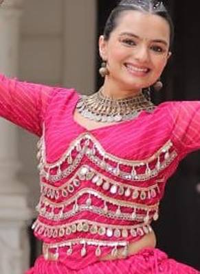 pink Georgette Leheriya Print Gota Patti NAVRATRI LEHENGA CHOLI 2