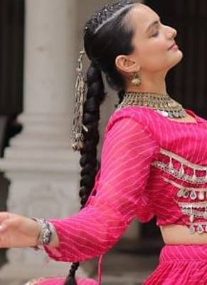 pink Georgette Leheriya Print Gota Patti NAVRATRI LEHENGA CHOLI 3