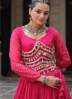 pink Georgette Leheriya Print Gota Patti NAVRATRI LEHENGA CHOLI 4
