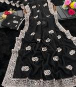 black embroidered organza silk saree with blouse