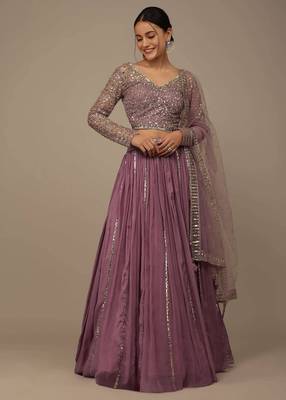 pink sequined embroidery work silk party wear lehenga choli with dupatta 1