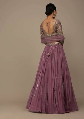 pink sequined embroidery work silk party wear lehenga choli with dupatta 2