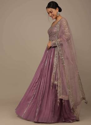 pink sequined embroidery work silk party wear lehenga choli with dupatta 3