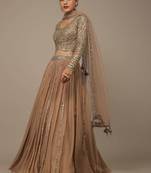 brown sequined embroidery work silk party wear lehenga choli with dupatta