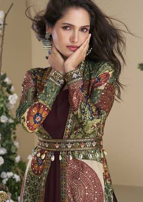 Maroon Embroidered Gown With Jacket 2