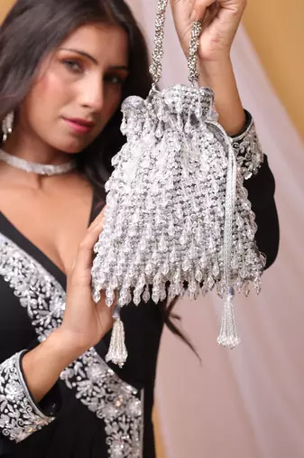 CRISTALLO SILVER POTLI BAG