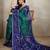 Dark green chanderi cotton ikkt printed saree with zari woven border