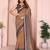 Brown chanderi cotton ikkt printed saree with zari woven border