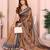 Brown chanderi cotton ikkt printed saree with zari woven border