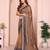 Brown chanderi cotton ikkt printed saree with zari woven border