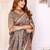 Chiku chanderi cotton ikkt printed saree with zari woven border