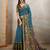 Teal chanderi cotton ikkt printed saree with zari woven border