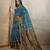 Teal chanderi cotton ikkt printed saree with zari woven border