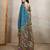 Teal chanderi cotton ikkt printed saree with zari woven border