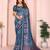 Blue chanderi cotton ikkt printed saree with zari woven border