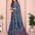Blue chanderi cotton ikkt printed saree with zari woven border