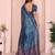 Blue chanderi cotton ikkt printed saree with zari woven border