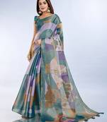 Blue premium cotton saree with beautiful digital print