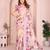 Baby pink soft linen cotton printed silk saree with woven border