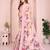 Baby pink soft linen cotton printed silk saree with woven border