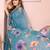 Blue soft linen cotton printed silk saree with woven border