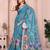 Blue soft linen cotton printed silk saree with woven border