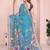 Blue soft linen cotton printed silk saree with woven border
