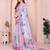 Sky blue soft linen cotton printed silk saree with woven border