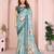 Sea green soft linen cotton printed silk saree with woven border