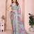 Grey soft linen cotton printed silk saree with woven border