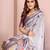 Grey soft linen cotton printed silk saree with woven border