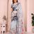 Grey soft linen cotton printed silk saree with woven border