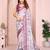 Lavender soft linen cotton printed silk saree with woven border